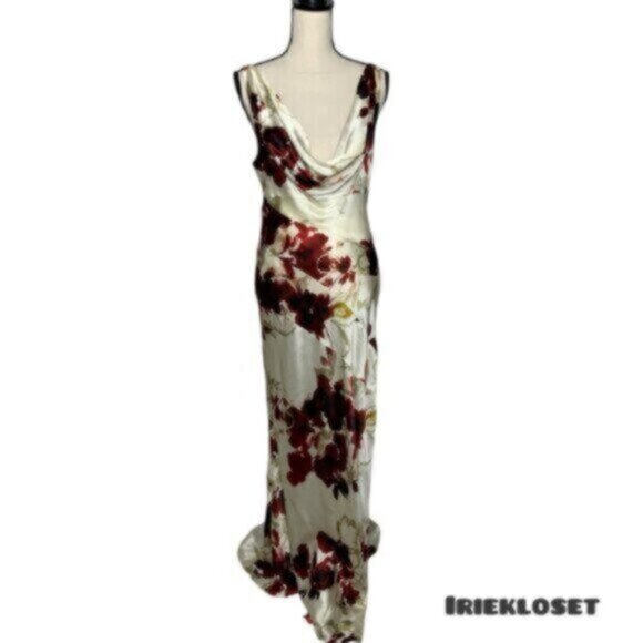 NWT NICHOLAS Sally Watercolor Floral Ivory Cowl Neck Side Slit Maxi Dress - Picture 8 of 17